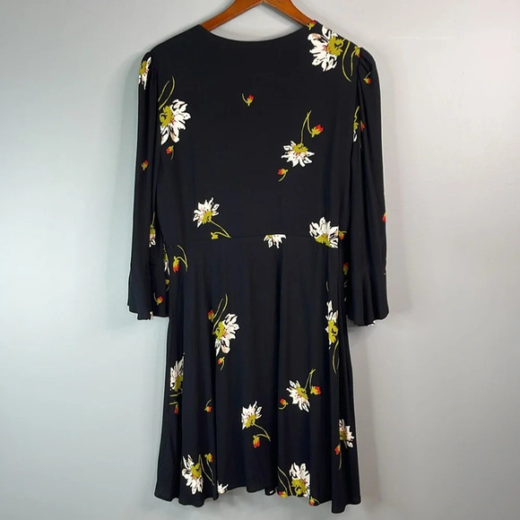 FREE PEOPLE Time On My Side Floral Print Wrap Dress Black Button Side Ruched L - Picture 8 of 12